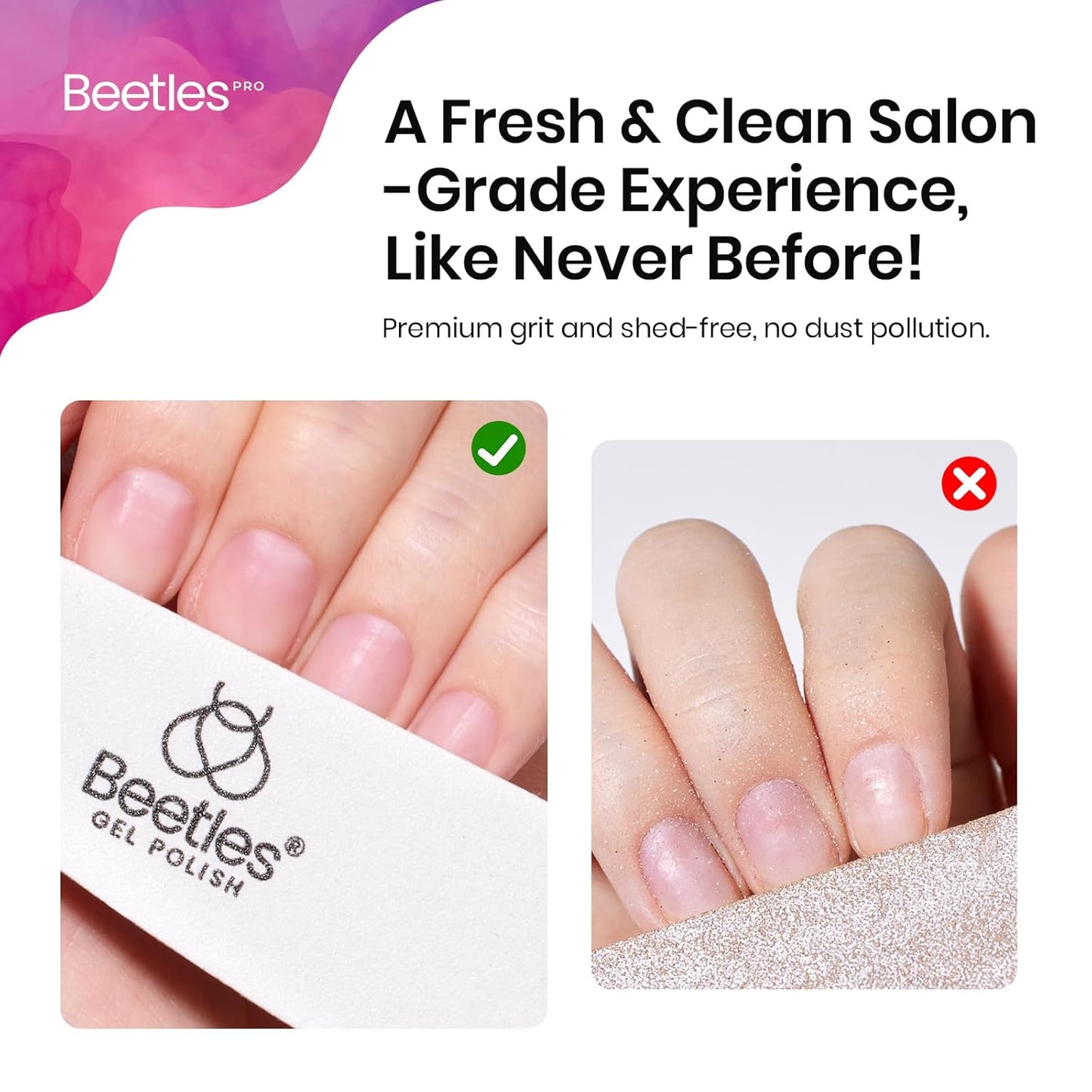 Beetles Pro 10-Pcs Nail File – Professional 180/240 Grit Washable Natural Nail File Double Sided Wood Board Nails Files for Acrylic, Gel & Natural Nails – Salon Quality Manicure Tool
