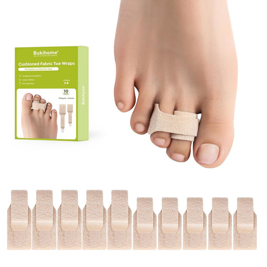 Bukihome Hammertoe Corrector - 10 Pack Toe Straighteners - Broken Toe Wraps - Realign Bent, Curled, Crooked, Claw, Hammer Toes - Toe Corrector Splints for Men and Women (5 Large + 5 Small, Beige)