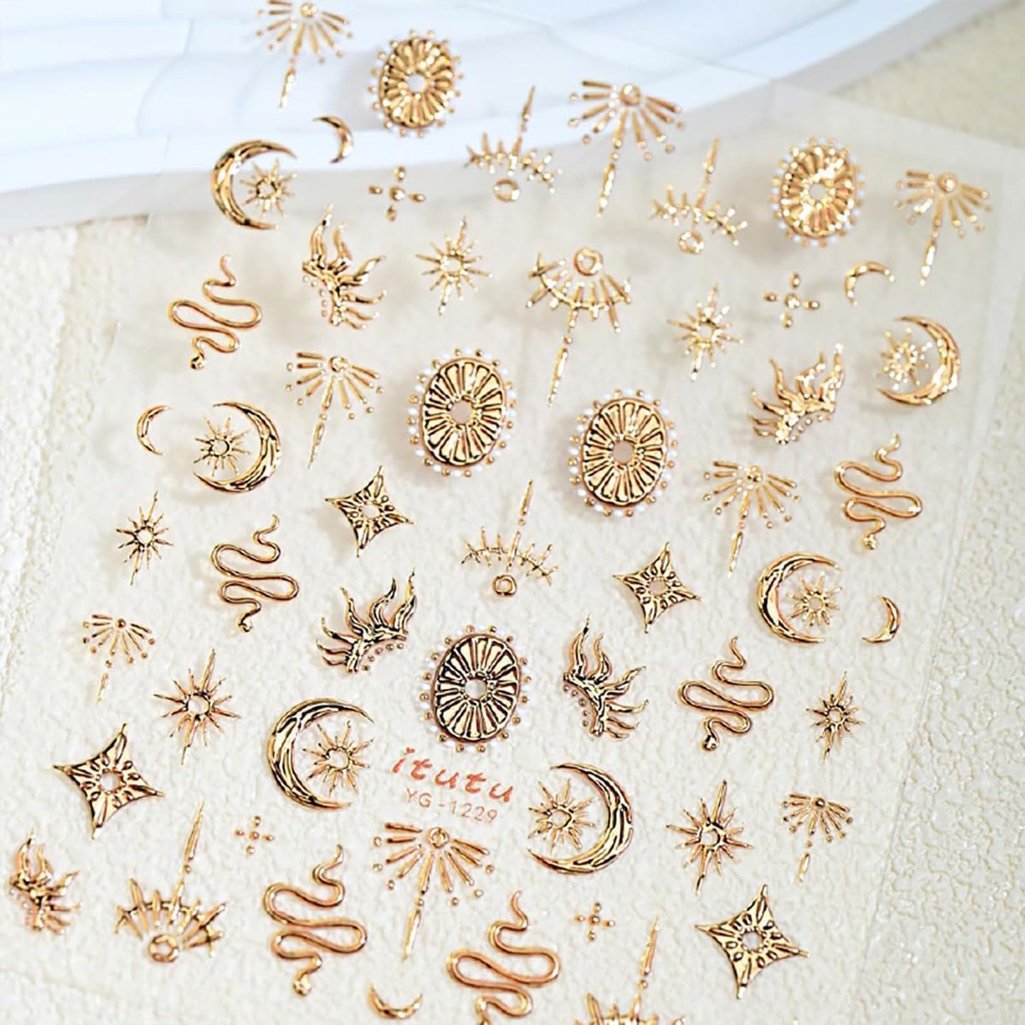 Gold Nail Art Sticker Decals Star Moon Nail Stickers Snake with Design Self Adhesive Nail Decals 5D Embossed with Design Bronzing Manicure DIY Supply Decoration Accessories for Women