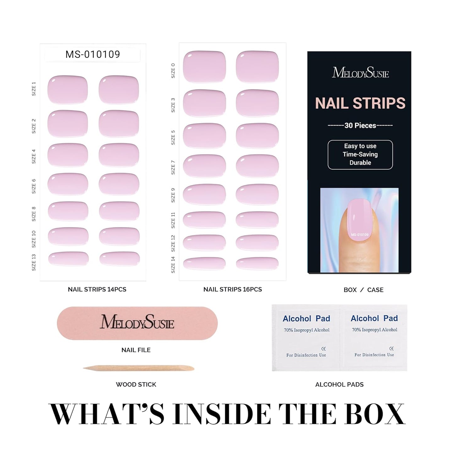 MelodySusie 30PCS Semi Cured Gel Nail Strips, Lavender, Salon Quality, Long Lasting, Easy to Apply, Includes 2 Prep Pads, Nail File and Wooden Stick