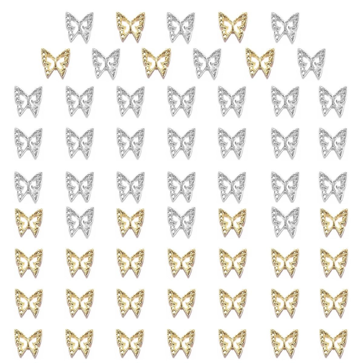 60pcs Bulk 3D Golden & Silver Butterflies Charms for Acrylic Nails & DIY Crafts