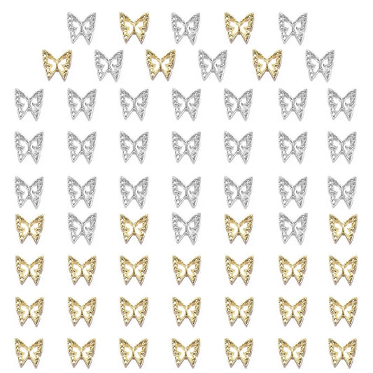 60pcs Bulk 3D Golden & Silver Butterflies Charms for Acrylic Nails & DIY Crafts