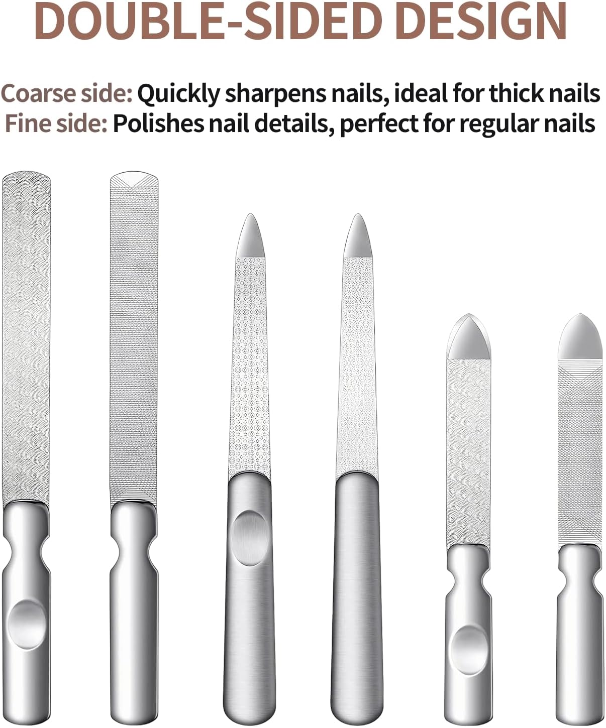 Metal Nail File (2 Pcs), Nail Files for Natural Nails & Toenails, Thick Nails Made of Stainless Steel, Double Sided Metal Nail Files with Anti-Slip Handle for Fingernail Toenail, Home or Salon Use