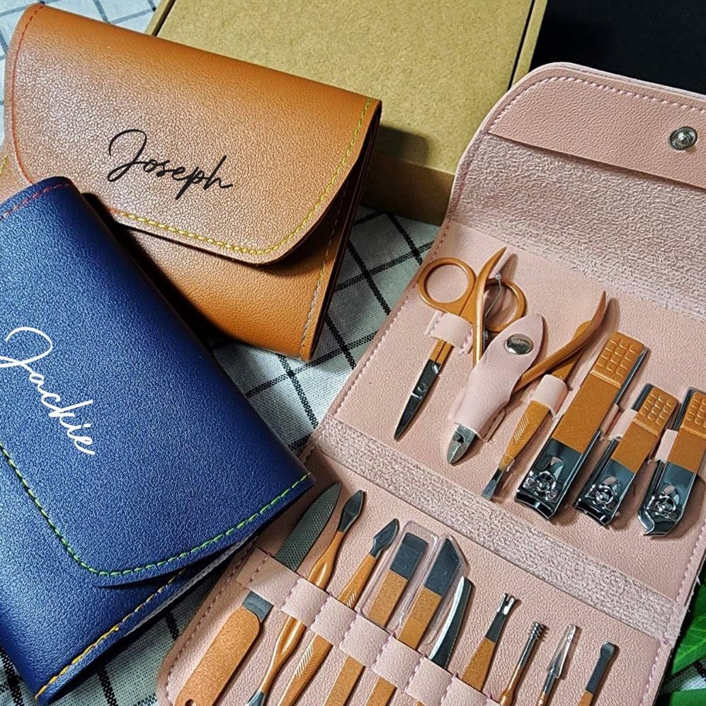 Custom Manicure and Pedicure Set, Customize 16 in 1 Nail Care Kit with Nail Clippers, Cuticle Trimmer, Tweezers, Metal File, Pedicure Tools for Home, Travel or Christmas Birthday Gift Use (Pink)