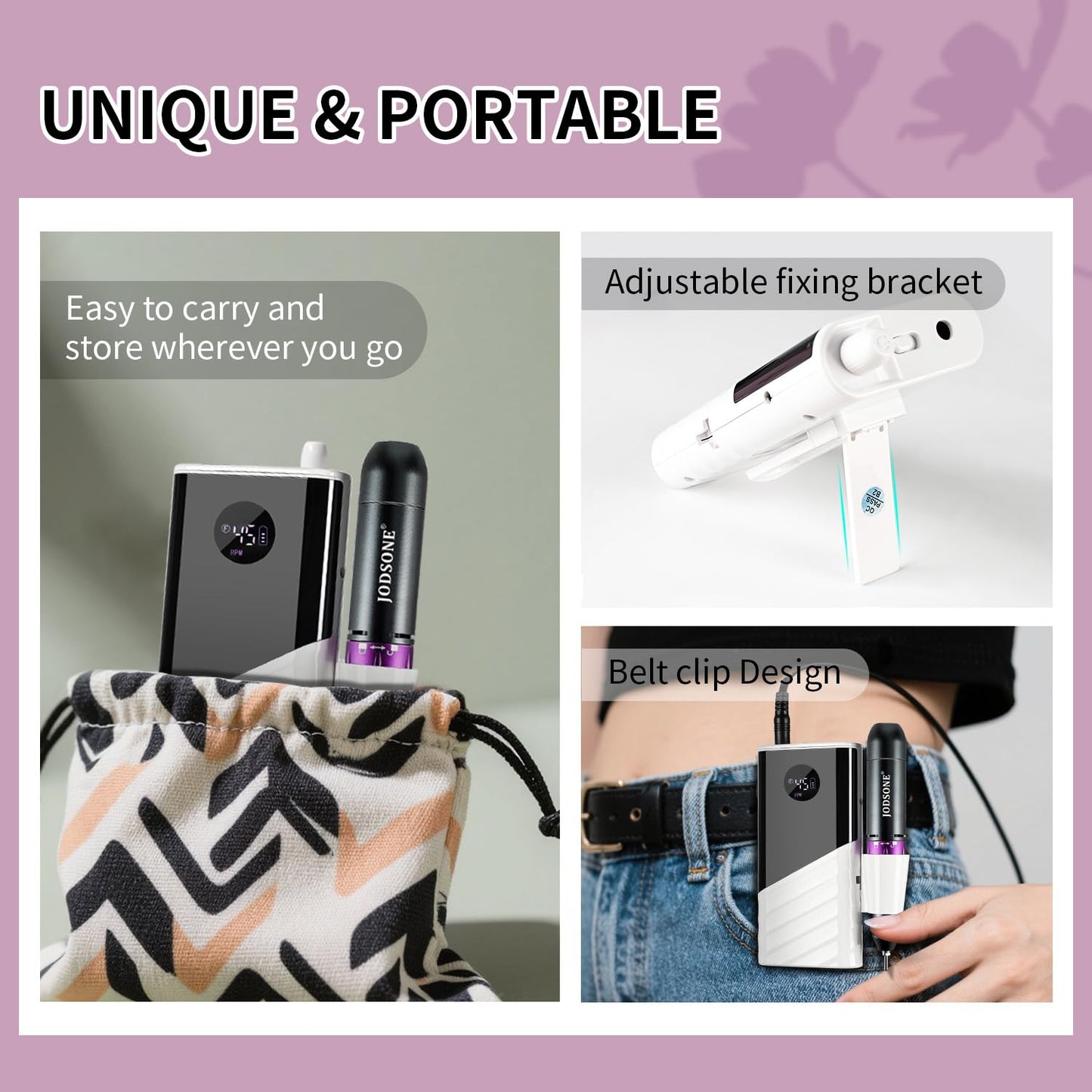 JODSONE Professional Nail Drill 45000 RPM Rechargeable Nail File for Nail Gel Removal Low Noise Portable for Home and Salon