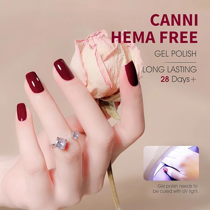 CANNI Dark Red Gel Nail Polish, 1Pcs Dark Burgundy Red Gel Polish Deep Cherry Red Color High Gloss Soak Off U V Nail French Nail Manicure Salon DIY