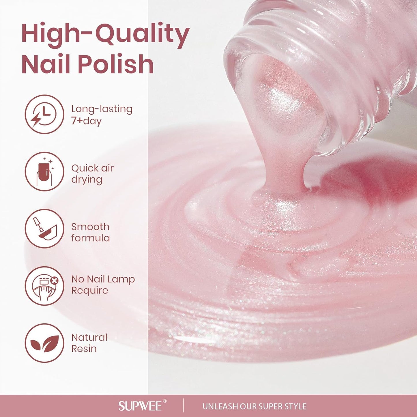 Pink Pearl Nail Polish, Quick Dry Fast Shimmer Mermaid Air Dry Fast Nail Lacquer DIY Manicure for Women Girls