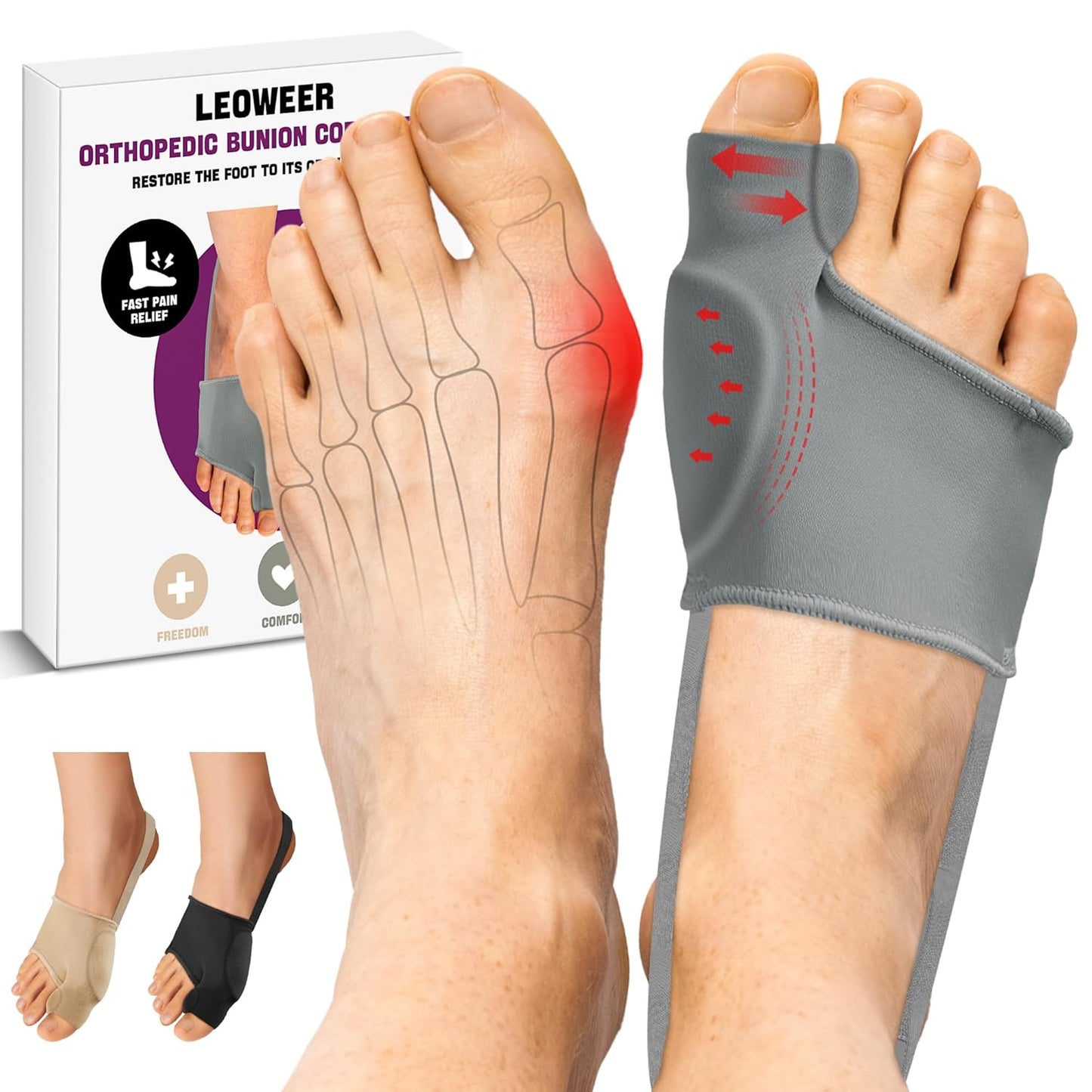 Bunion Corrector Sleeve, Breathable Bunion Big Toe Alignment Splint with Anti-Slip Heel Grip,4 Sizes,Extra Thick Gel Pads & Adjustable Straps for Hallux Valgus Comfort.