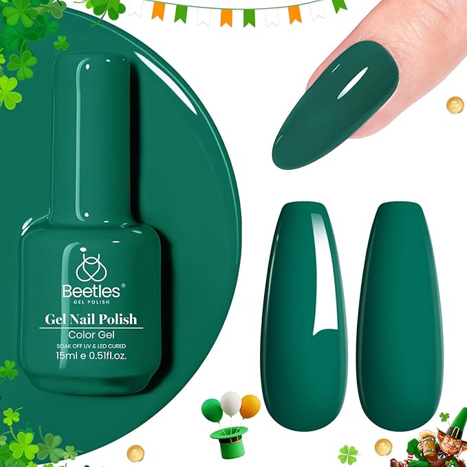 Beetles Green Gel Nail Polish 1 Pcs 15ml Emerald Green Winter Gel Polish Soak Off Uv LED Nail Lamp Needed Nail Art Manicure Salon DIY Home 0.51Oz Gift for Women