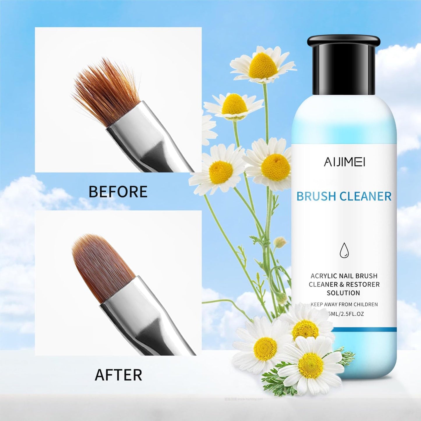 AIJIMEI Acrylic Nail Brush Cleaner 2.5FL.OZ 75ML Acrylic Brush Cleaner Liquid Acrylic Nail Brushes Nail Art Tools for Salon Home Use Acrylic Paint Brush Cleaner-75ml