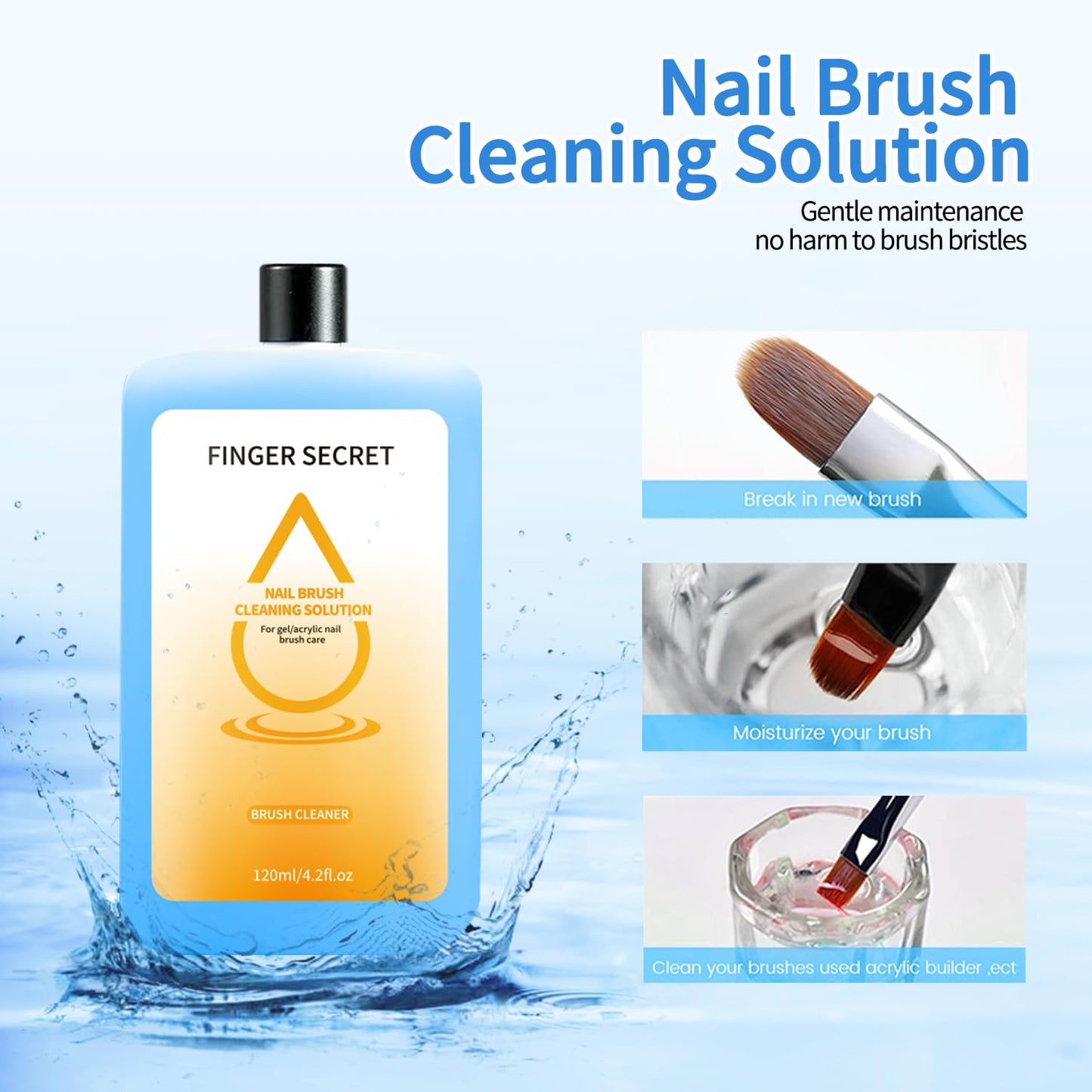 Nail Brush Cleaner Kit - 120ml Professional Nail Art Brush Cleaning Solution. Clean Your Nail Brushes Easily. For Gel and Acrylic Nail Brushes.Ideal for NailS Salon or Home DIY