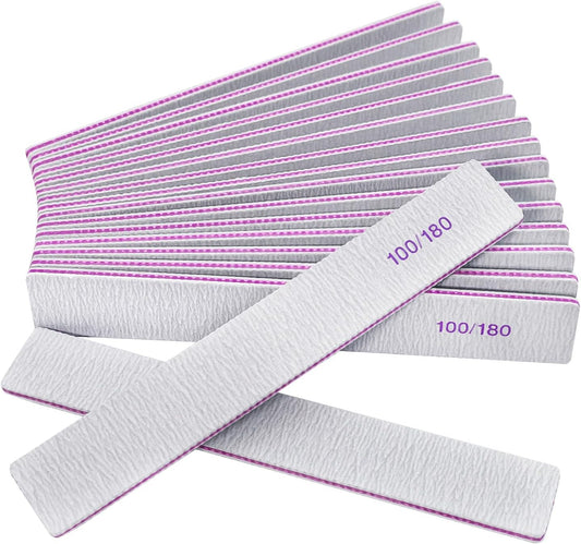 Nail Files (12 Packs), Professional 100/180 Grit Double Sided Emery Boards for Natural Nails Fingernail Toenail File Kit, Heavy Duty Emory Nail Filer Set Limas para Uñas Acrílicas Profesional