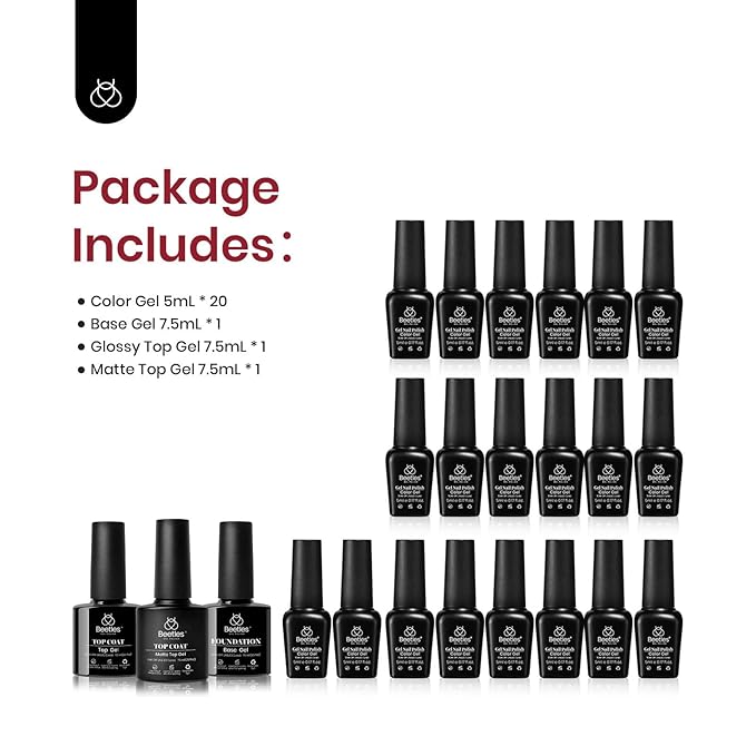 Beetles Pink Gel Nail Polish – Dare to Bare Gel Polish Set, 20 Color Soak off Uv Led Manicure Kit with 3Pcs Base Coat Matte Glossy for DIY Manicure Gift for Women