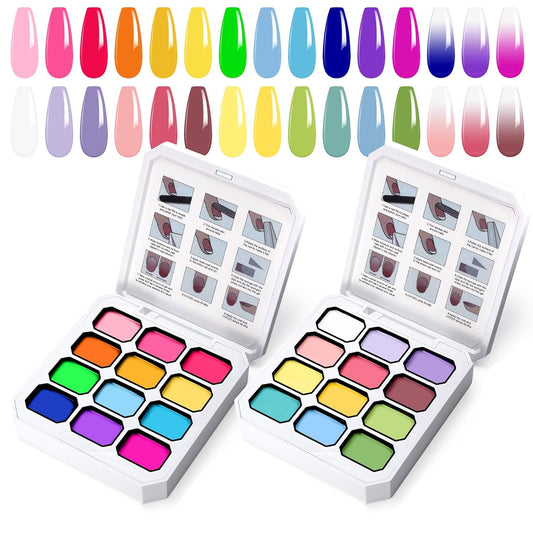 Gradient Painting Gel Set, 24 Bright Pink Neon&Almond Nude Colors Ombre Gel Nail Polish for Pigment Pat Nail Gel Kit, Silky Texture, French Manicure DIY Nail Art, No-wipe Soak of UV