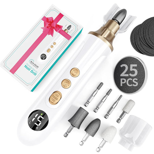 Cordless Nail Drill Electric Nail File: Professional Manicure Pedicure Kit for Acrylic Gel Nails Grind Trim Polish, 15-Speed Brushless Electric Foot Callus Remover ,Nail Tool for Women & Men.