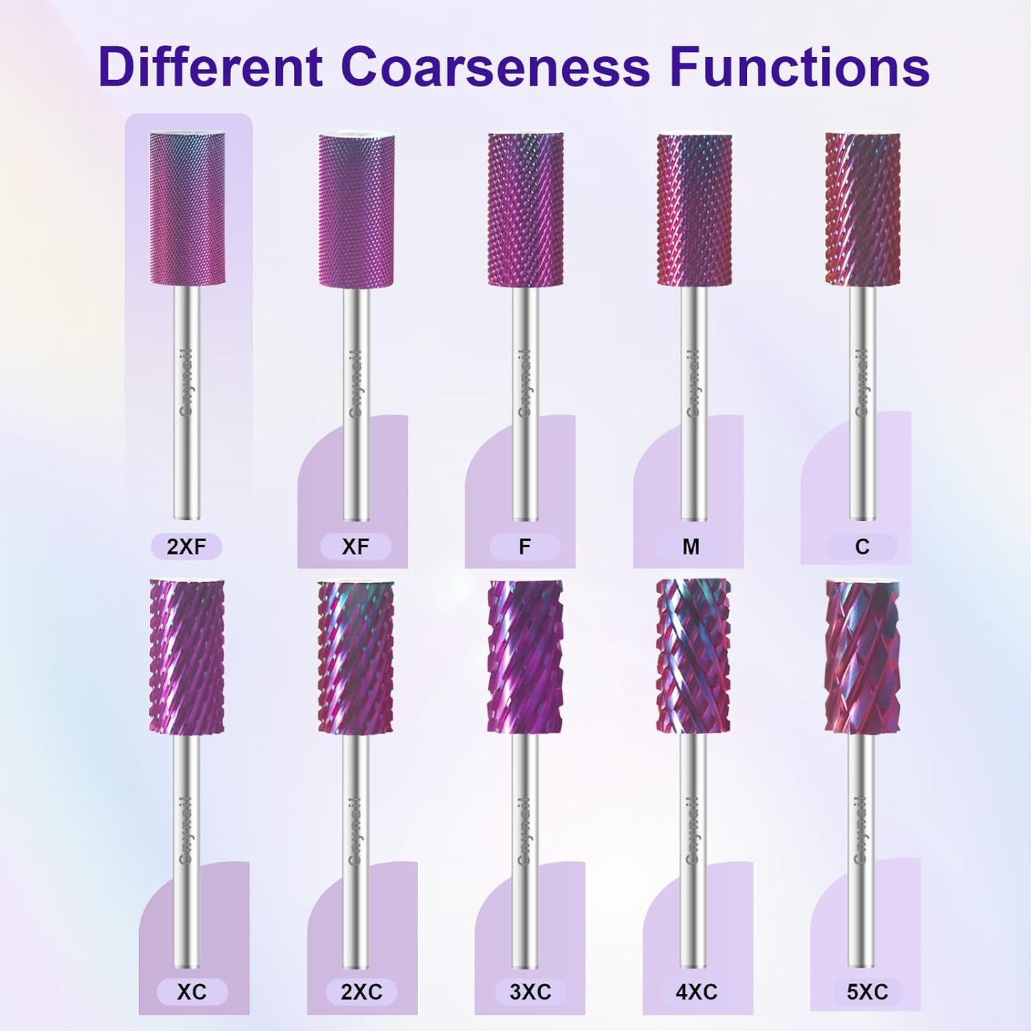 3/32" Large Barrel Bit Tungsten Carbide Nail Drill Bit Safety Bit for Gel & Acrylic Removal, 2- Way Rotating Efile Tip, Salon Electric File Accessory (XXF Girt, Purple)