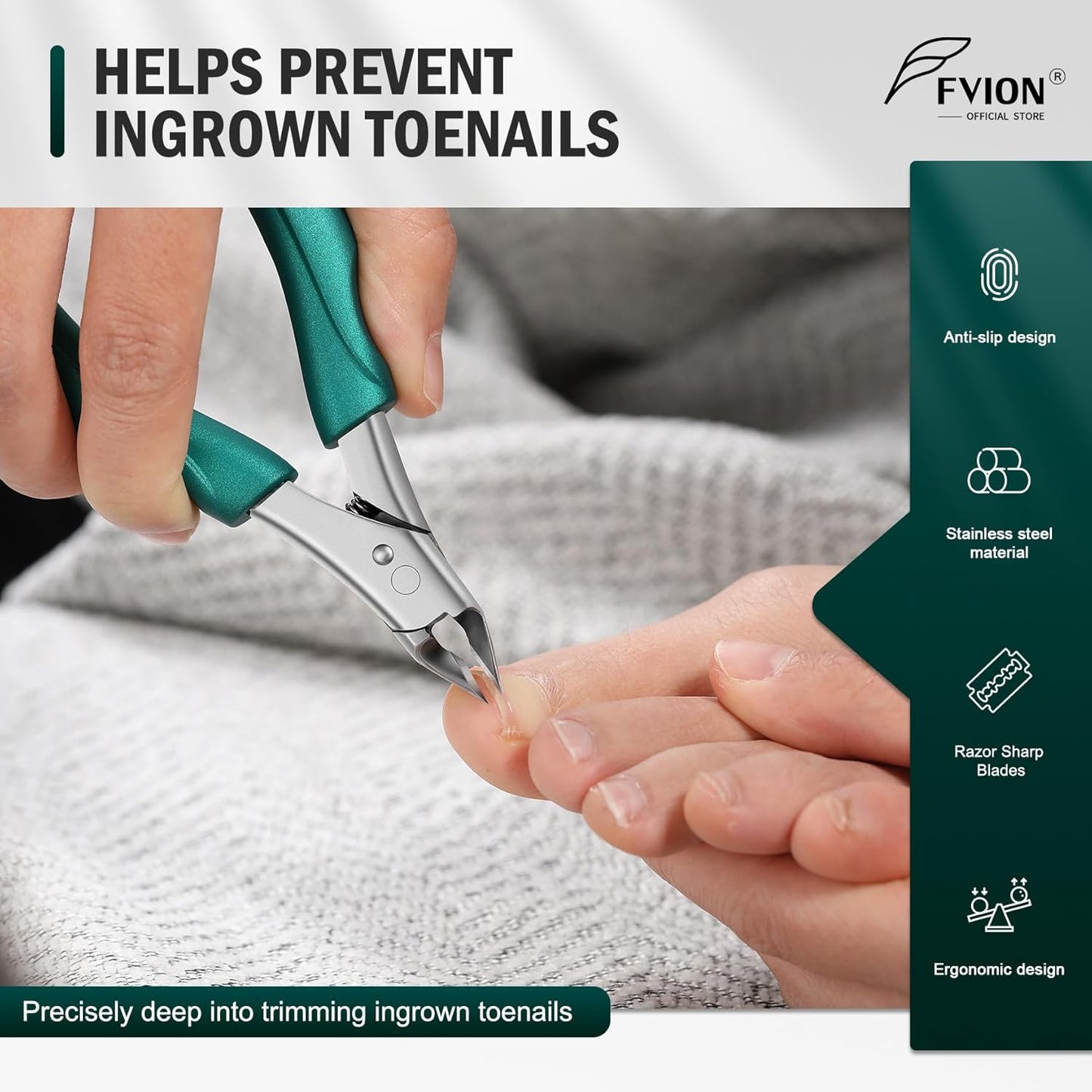 FVION Straight Blade Toenail Clippers, Comfort Handle Ingrown Toe Nail Clippers for Thick Nails for Seniors, Finger Nail Clippers for Adult (Green)