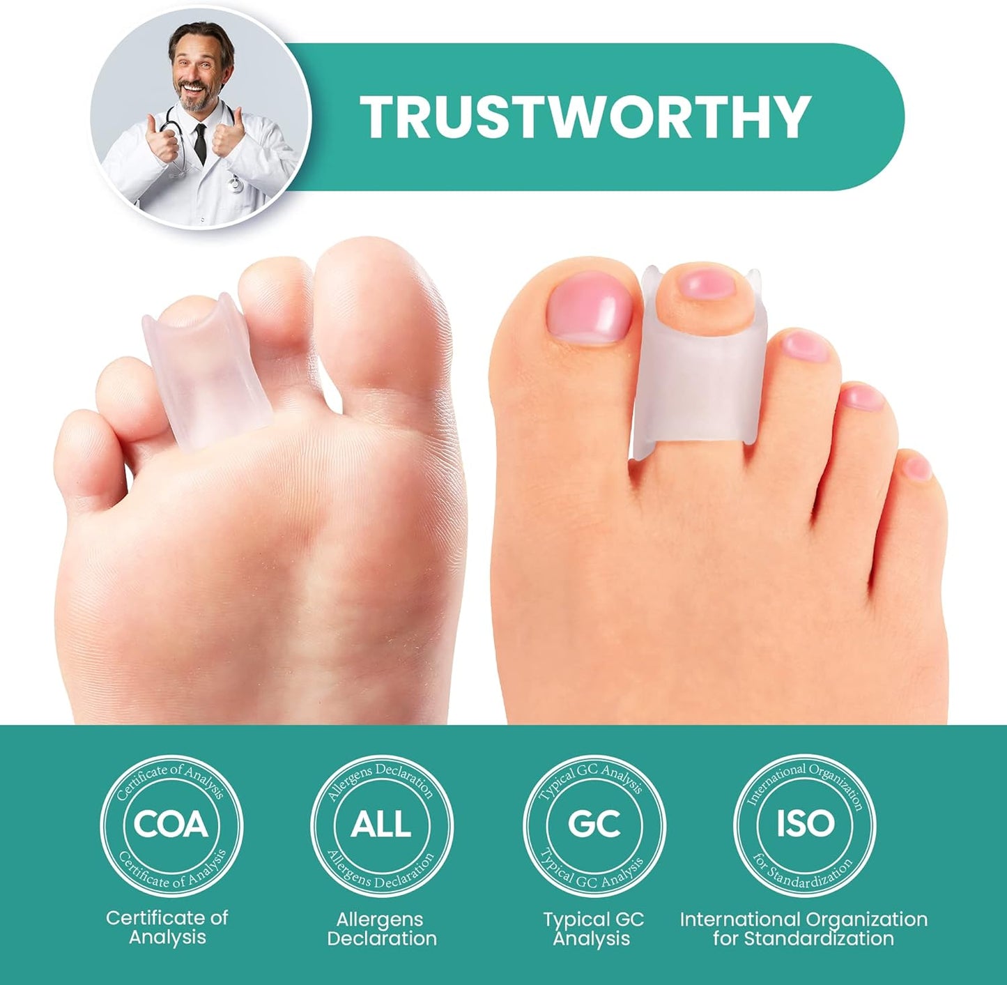 Welnove Hammertoe Corrector - Toe Straightener to Curled Toes, Broken toe, Bunion Corrector for Women and Men, Large*3 Pairs