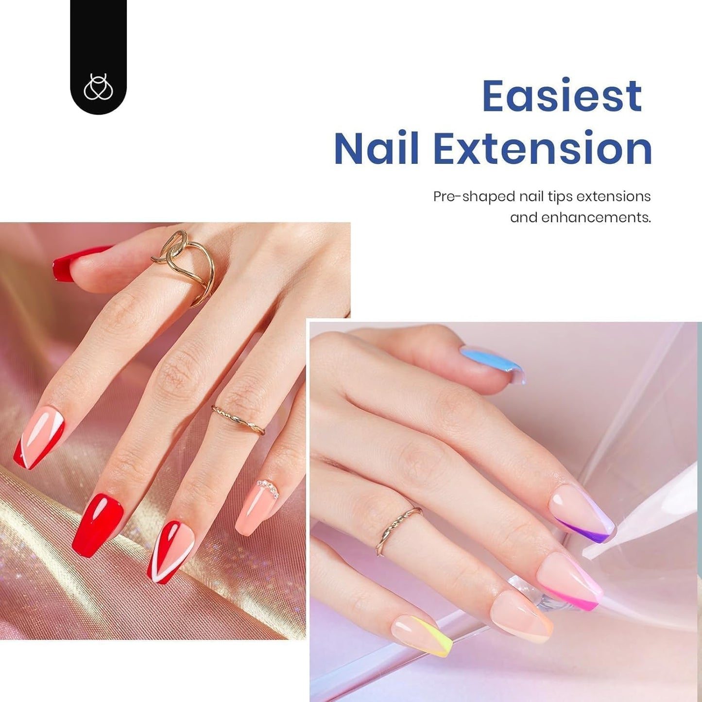 Beetles Gel Nail Tips 510Pcs 15 Sizes Short Coffin Acrylic Nail Kit Clear Nail Tips 5 in 1 Nail Glue Base Gel and Uv Led Lamp Easy DIY Press on Nails Extension Set for Women