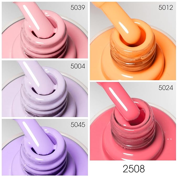 VENALISA 10 ML Gel Nail Polish Set with DIY Nail tips Kit, 5 Pcs Pink Purple Orange Gel Polish Color High Gloss Soak Off U V Nail Manicure Salon DIY