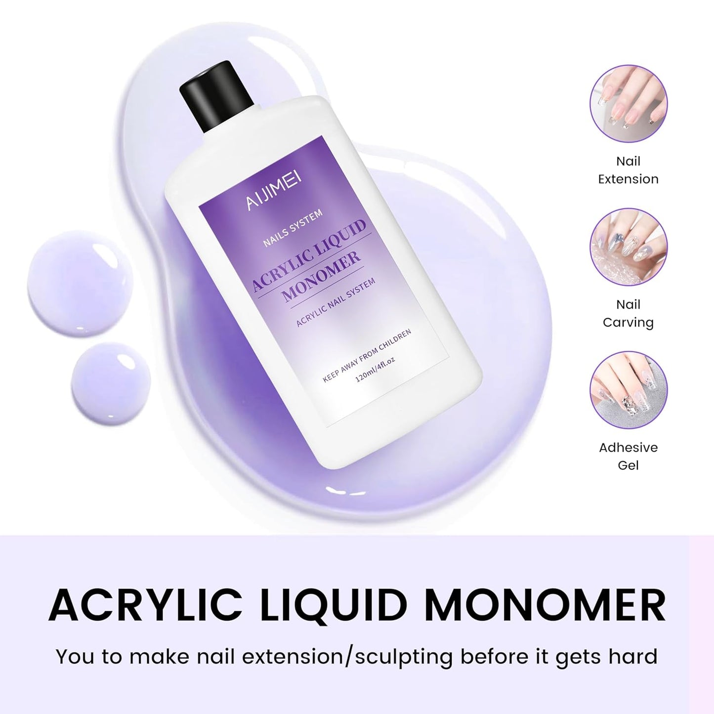 AIJIMEI Professional Acrylic Liquid Monomer & Nail Brush Cleaner Set for Quick Cleaning of Nail Brushes and Nail Extension Glue Nail Products, Suitable for Beginners DIY Home Nail Salon 120ml/4fl.oz