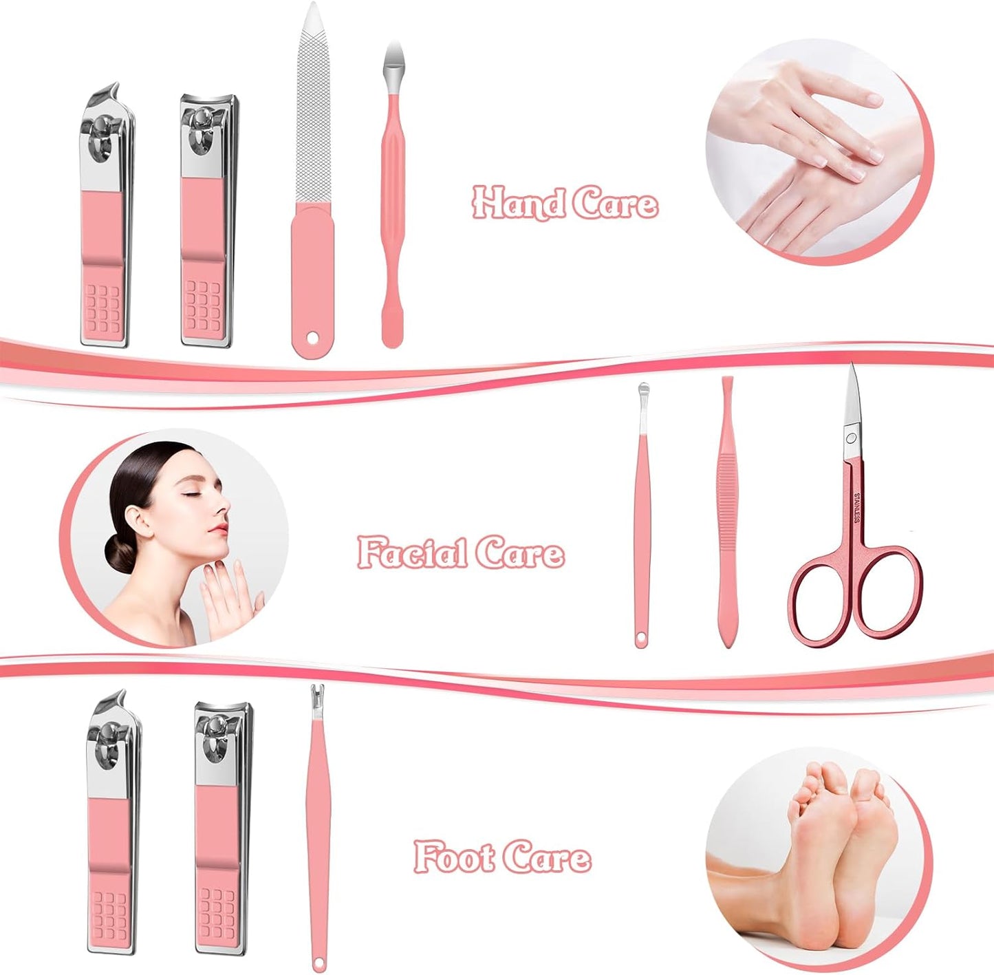 Manicure Set 8 in 1 Nail Clipper Set,RedFlow Nail Clippers,Fingernail & Toenail Clippers,Manicure Tools,Pedicure Tools,Suitable for Travel Manicure Kit,Nail Set Kit with Everything Profe (Pink)