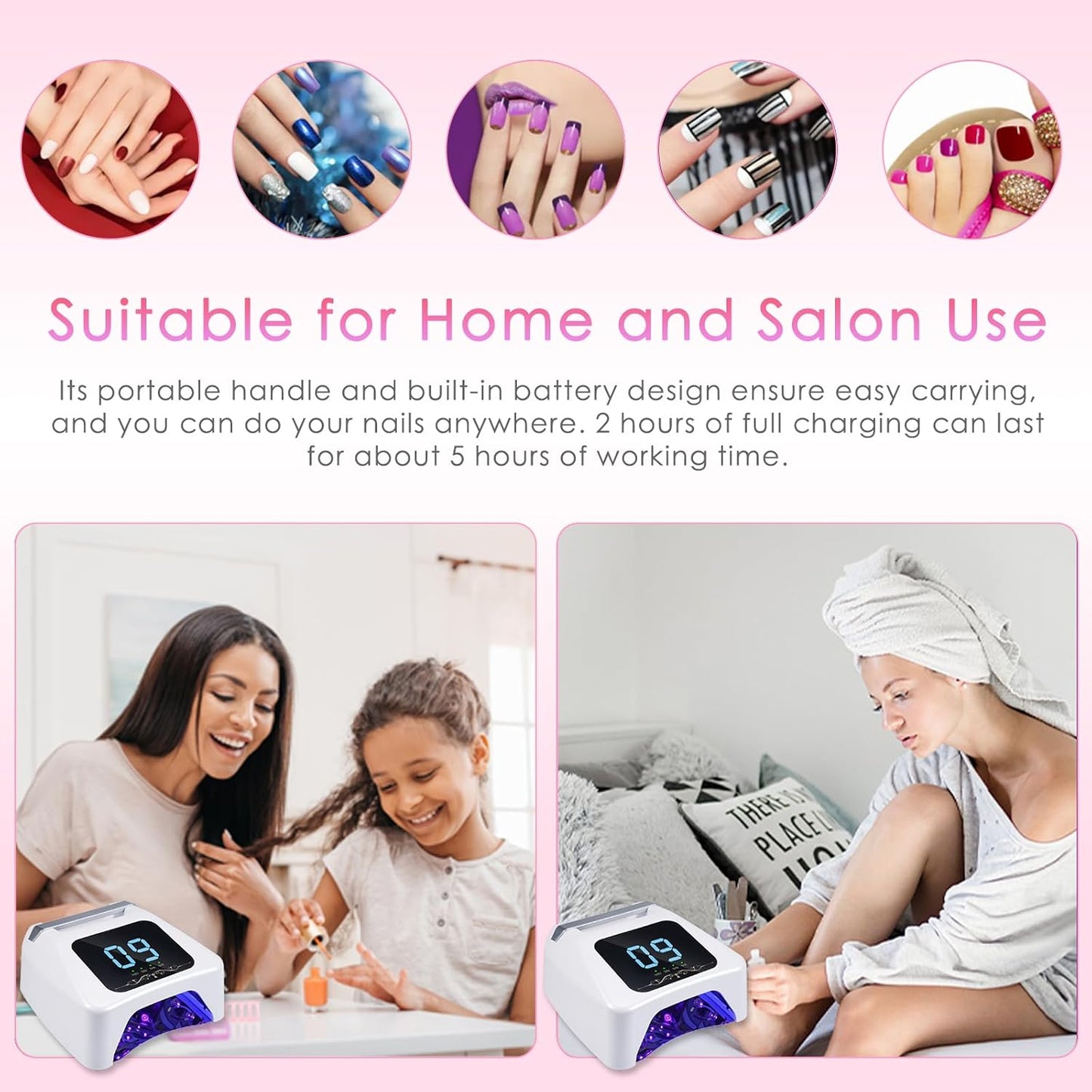 72W UV LED Nail Lamp Quick Drying Gel Nail Dryer with 4 Timer Settings Smart IR Sensor Nail UV Light for Gel Polish Gel Curing Lamp for Toes Nails Compatible with All Gel Type