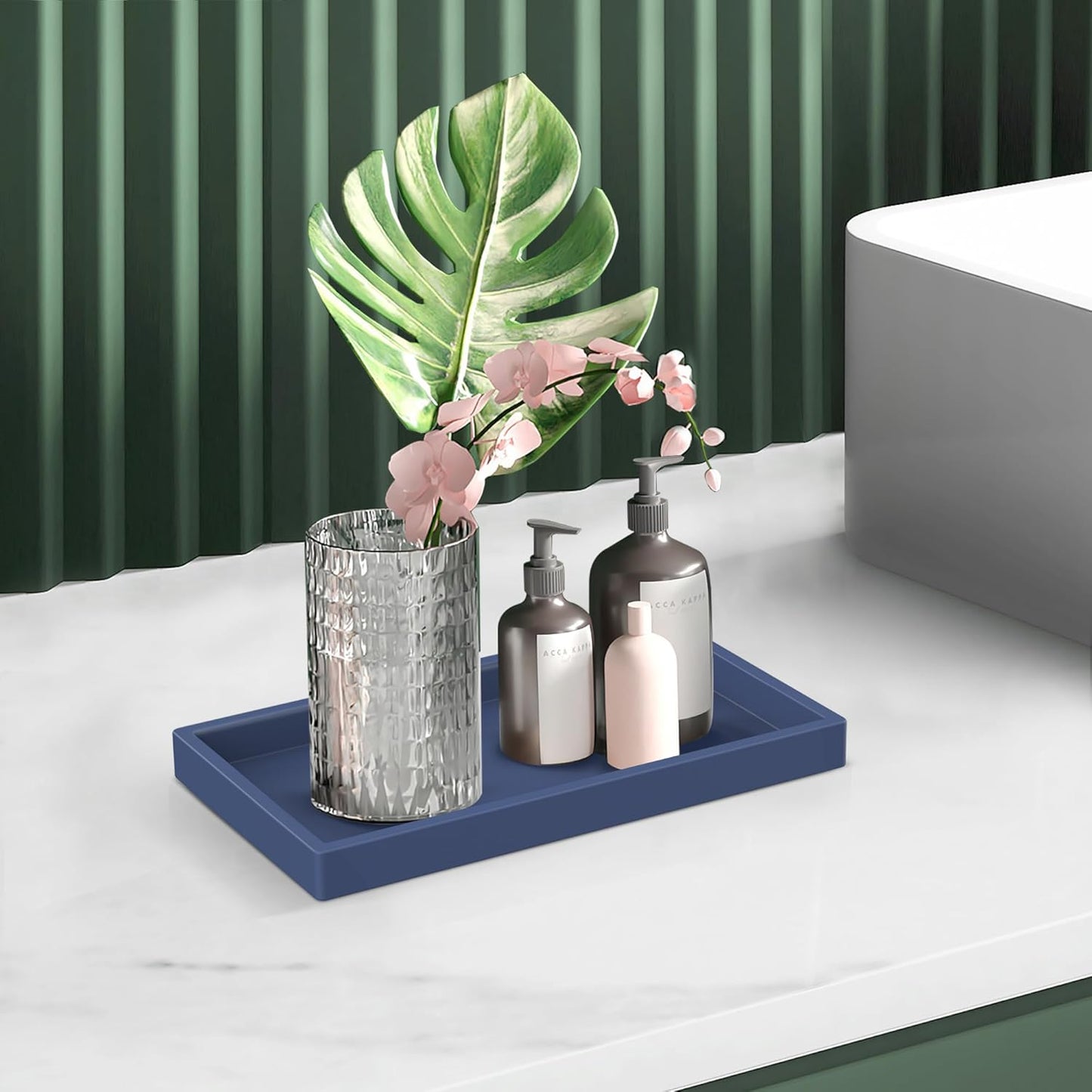 Silicone Vanity Tray - Thickened, Shatterproof, Rectangle - 7.8 * 3.9 in - For Counter, Soap Dispenser