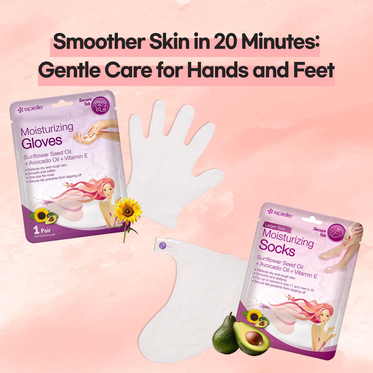 Epielle Moisturizing Hand & Foot Masks for Dry, Rough Skin, Self Care Gifts for Women, Spa Kit, Stocking Stuffers, Thanksgiving Essentials, 6 Moisturizing Gloves & 6 Moisturizing Socks
