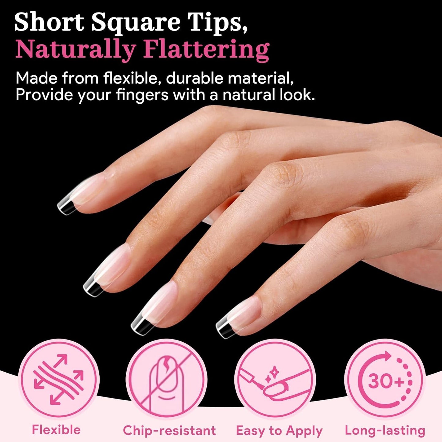 Short Square Fake Nail Tips - 15 Sizes 240 PCS Clear French Half Matte Press On False Nail Tips Pre-shaped Full Cover Gel Nail Tips Extensions Thick Long Lasting for DIY Beginners& Salon Manicure
