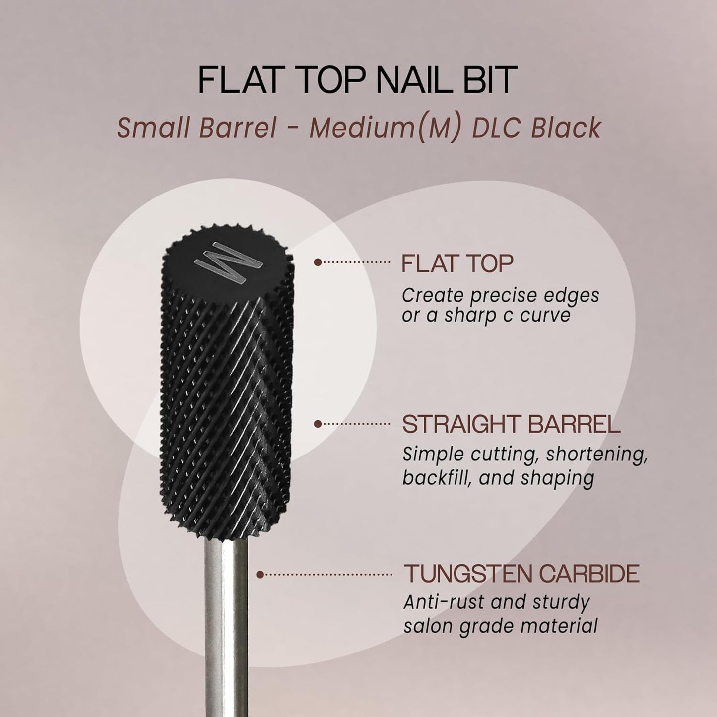 USA PANA Professional 3/32" Shank Size - Flat Top Small Barrel Carbide Bit - 5X Coarse Grit to Extra Fine Grit - Gold, Silver, DLC Black - Nail Drill Bit for Dremel Machine (Medium, DLC Black)