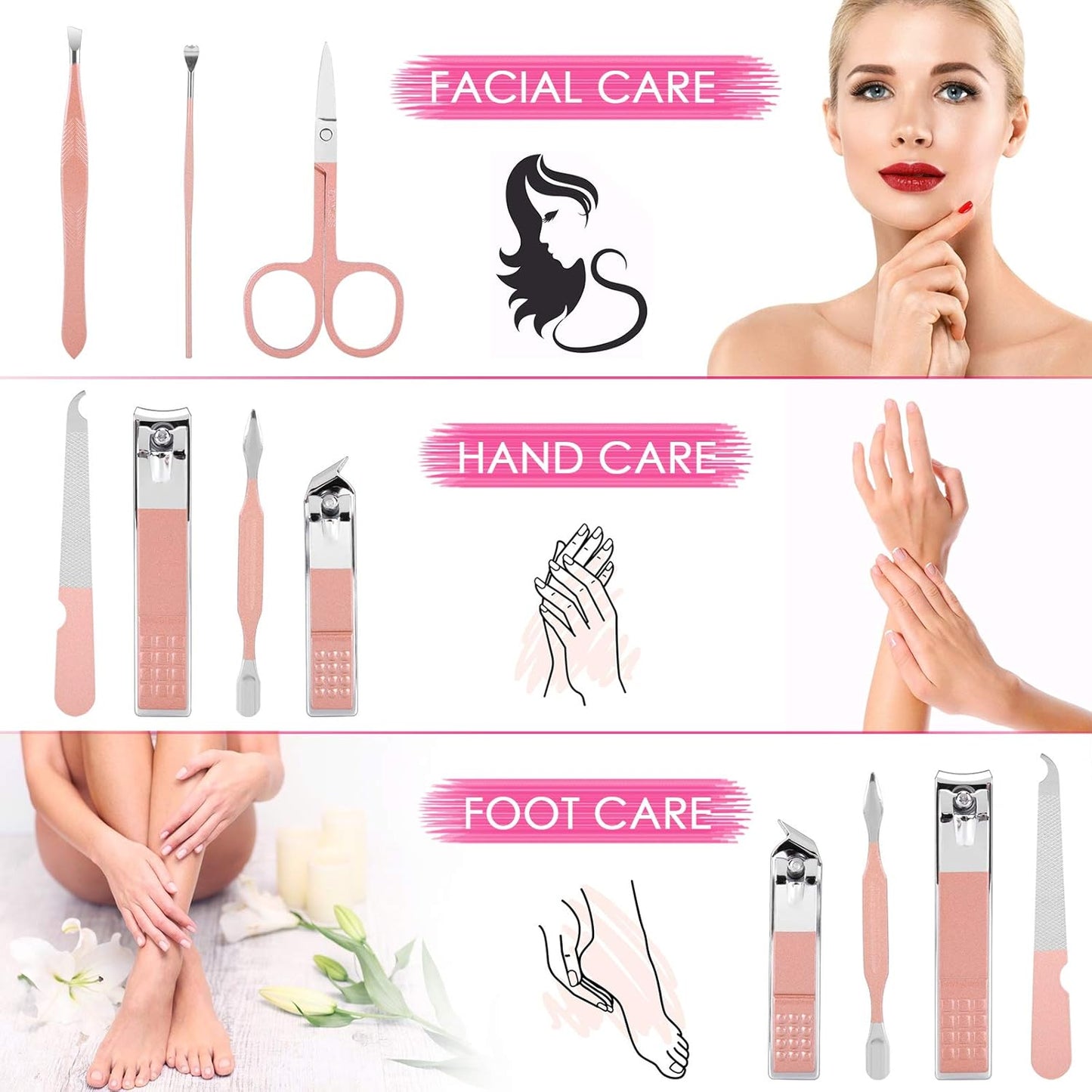 Manicure Set Women Nail Clippers Set Nail kit Manicure Pedicure Kits Professional Grooming Kit Nail Care Gift for Women Nail Sets Ultra Sharp Suitable for Home Travel Foot Hand Care Tools