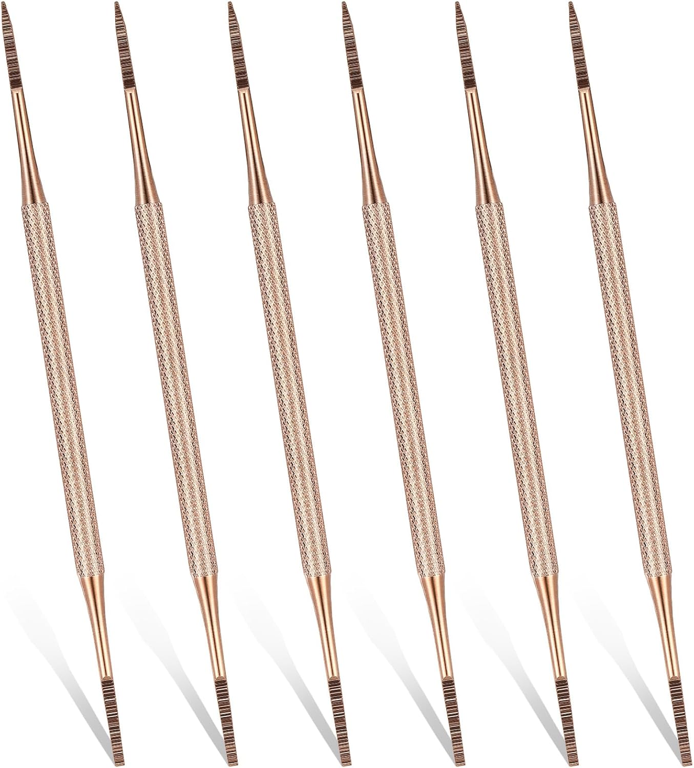 Mudder 6 Pack Ingrown Toenail Files Double Sided Toenail Lifters One Side Flat and One Side Curved Stainless Steel Manicure Treatment Removal Pedicure Tools for Feet Under Nail Cleaner (Rose Gold)