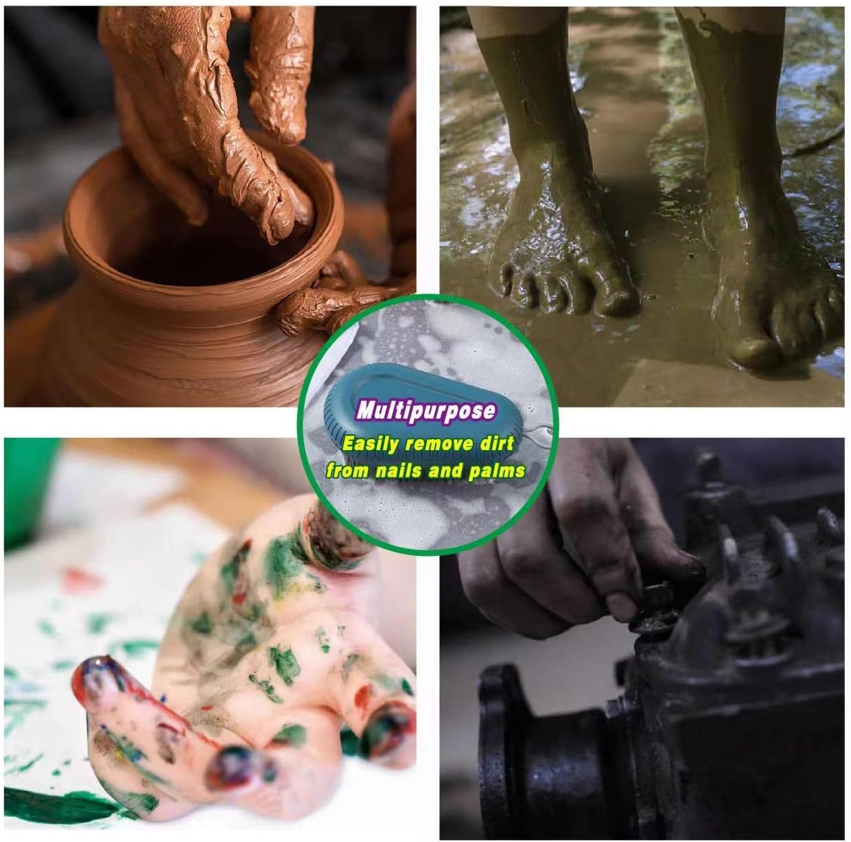 VWMYQ Heavy Duty Fingernail Scrub Brush, Durable Stiff Bristles Hand and Nail Cleaning Brush for Men & Mechanics (Hand Wash Brush - Grey)