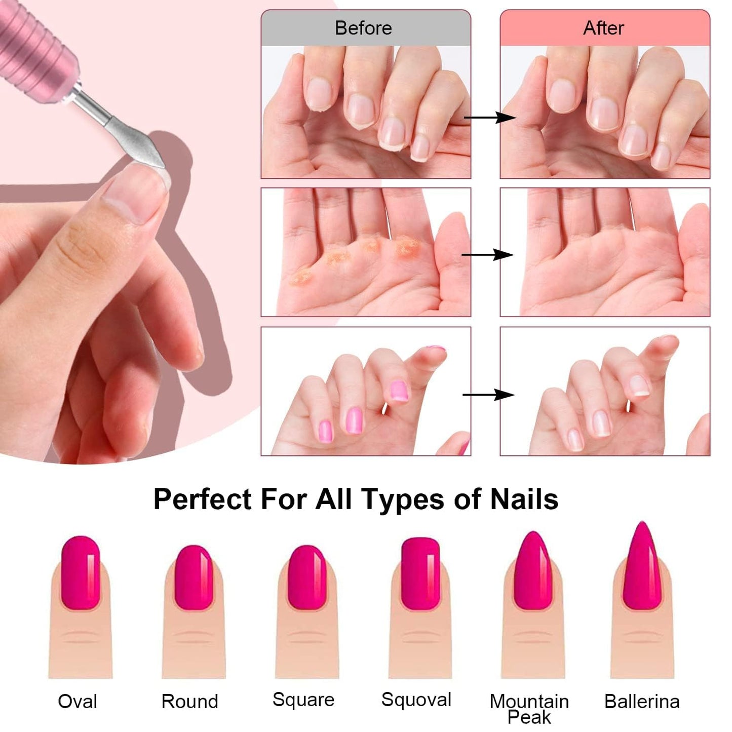 PELCAS Cordless Electric Nail Drill, Professional Portable Manicure Nail Drill Kit 20000RPM Rechargeable 5 Adjustable Speeds LCD Display 11 Attachments for Acrylic Nails, Polishing, Nail Art