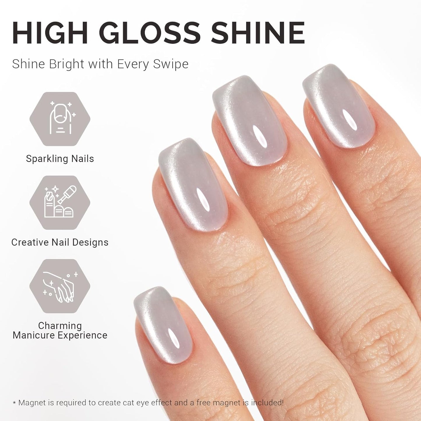 MelodySusie Jeweliver Cat Eye Gel Nail Polish, Bright Silver Glitter Holographic Magnetic Nail Polish with Magnet, 0.5 Fl Oz, UV Gel for Nail Art Manicure Salon DIY at Home G1081