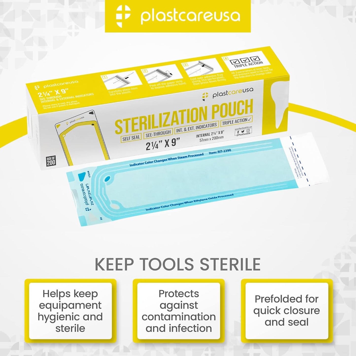 200 2.25 x 9 Sterilization Pouches, Sterilizer Autoclave Bags for Sterilizing Dental Medical Instruments and Cleaning Tools