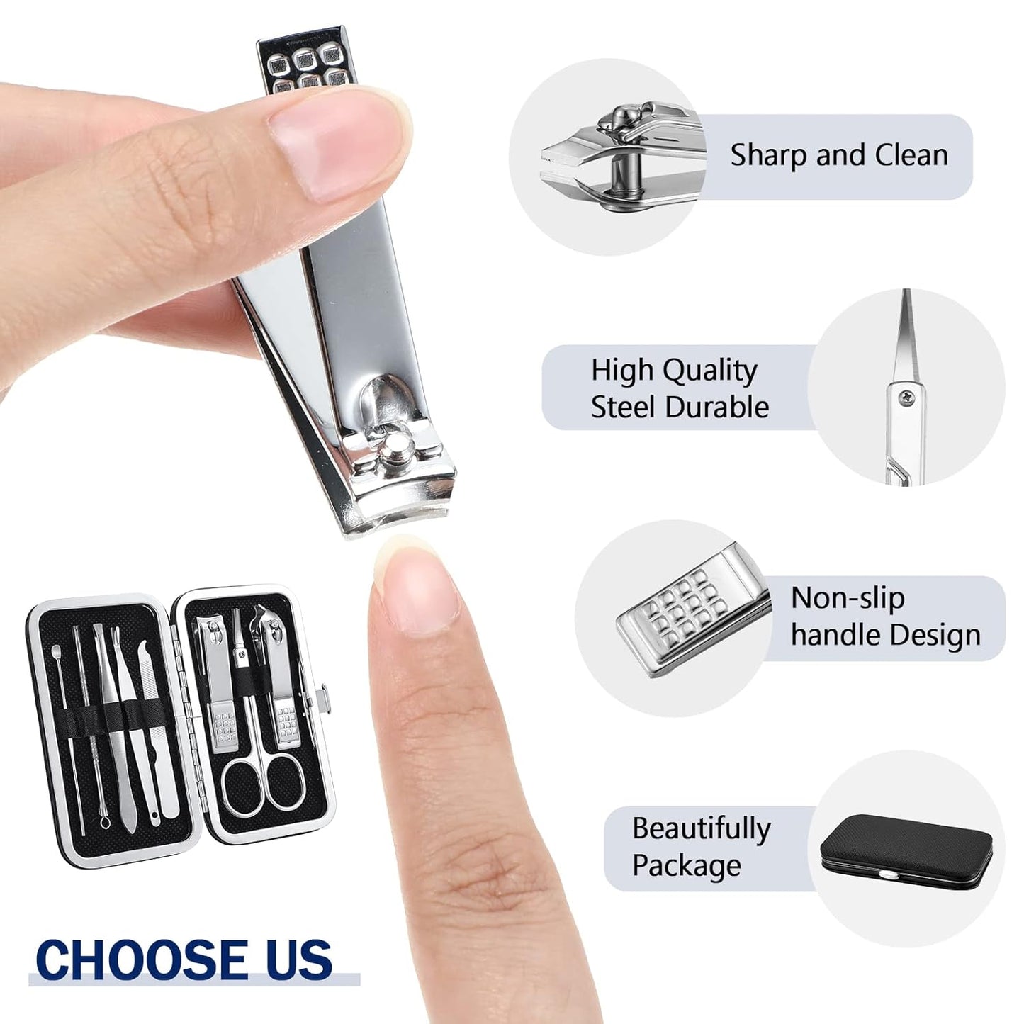 Lasnten 24 Set Christmas Manicure Set Bulk Nail Clippers Grooming Nail Kit Stainless Steel Professional Pedicure Kit Pedicure Tools with Travel Case Gifts for Xmas Men Women(8 in 1,Black)