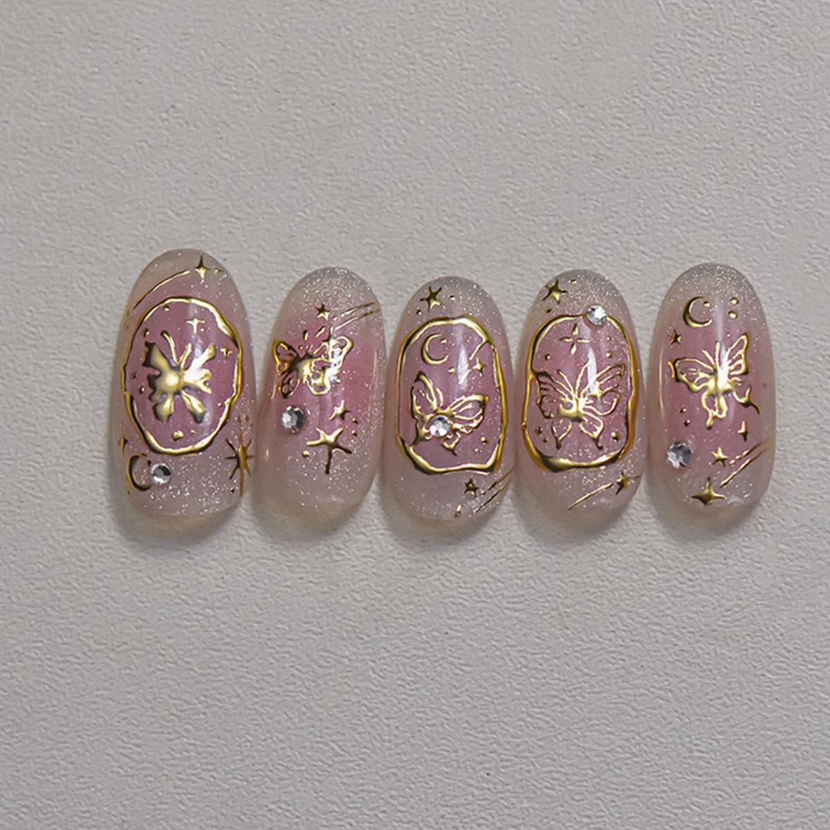 5D Embossed Gold Nail Stickers Butterfly Nail Art Stickers Self-Adhesive Bronzing Butterflies Star Nail Decals Gold Nails Design Manicure Decorations for Women Girls DIY Nail Supplies 1Pcs