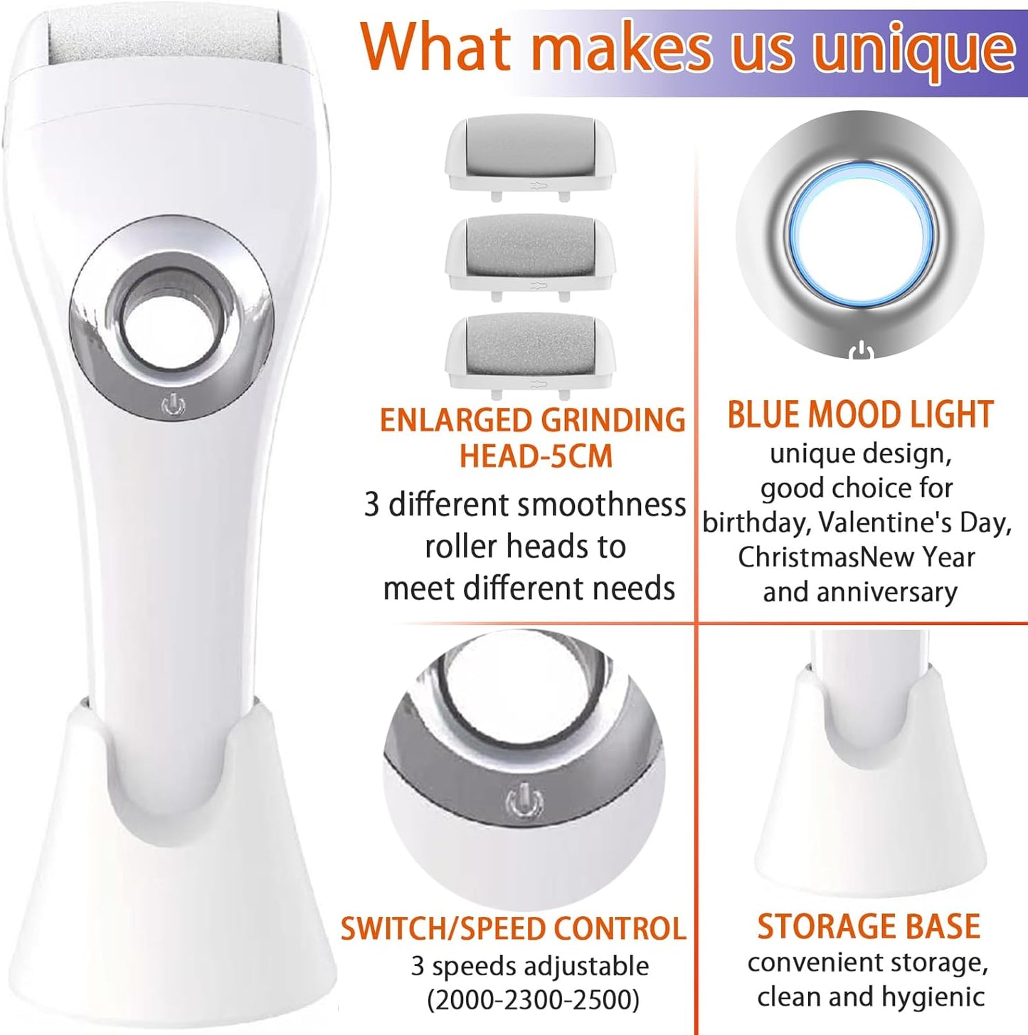 Upgraded Rechargeable Foot Callus Remover, Professional Electric Foot File, 10 in 1 Pedicure Tools Foot Care Kit Pedi Feet Care for Dead, Hard Cracked Dry Skin Ideal Gift (White)