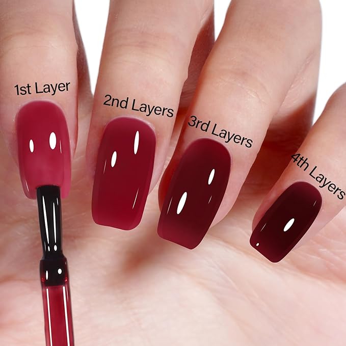 AILLSA Dark Red Gel Nail Polish, 15ml Soak Off UV LED Cure, Nail Gel for DIY Manicure at Home & Salon