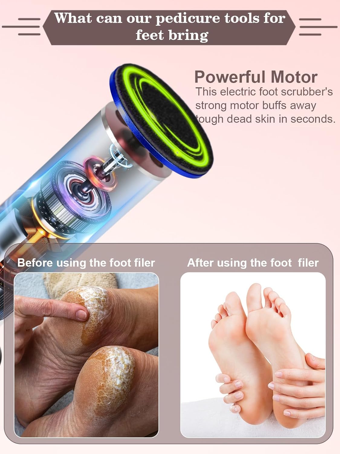 Electric Foot Callus Remover,MOWLIE Electric Foot Care Tools with Speed Controller and 60pcs Replacement Sandpaper Disk for Men Women Dead Dry Crack Skin Calluses (Blue)