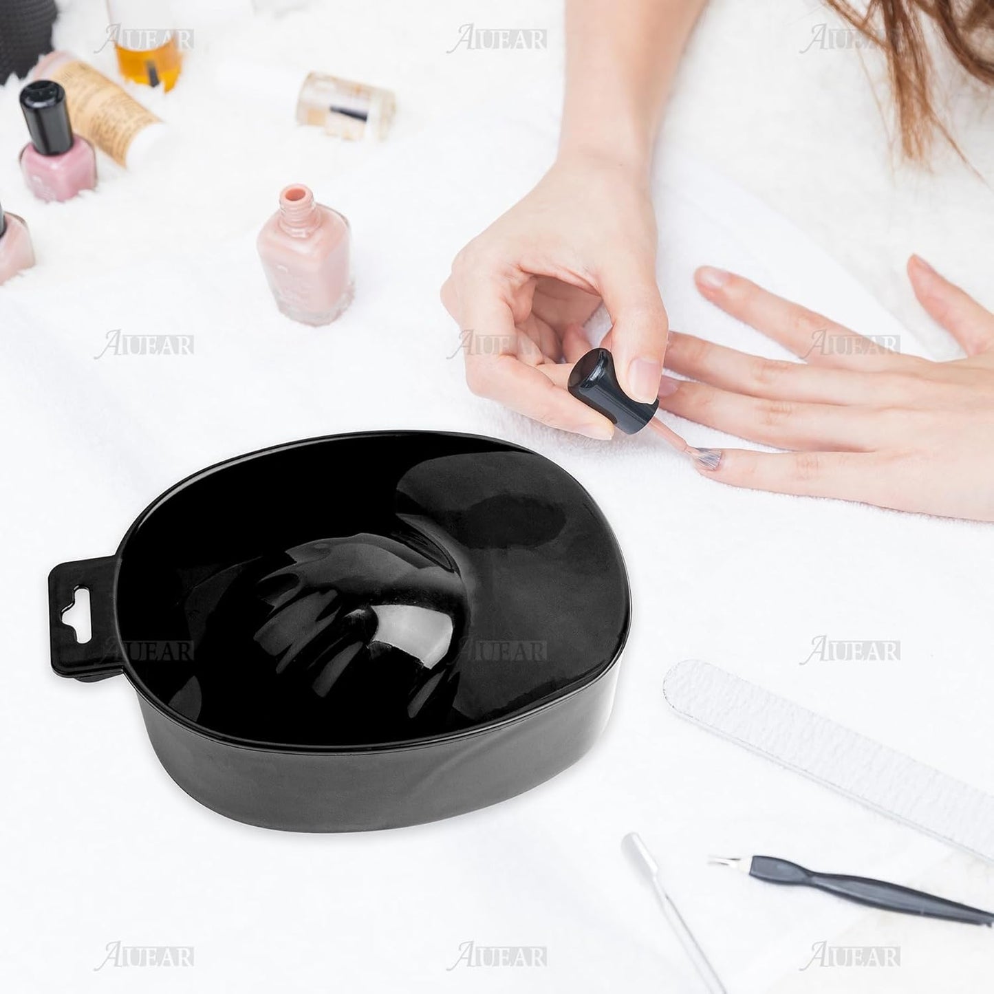 AUEAR, 2 Pack Manicure Bowl Nail Soaking Art Hand Soak Treatment Bowls Tray for SPA Tools (Black)