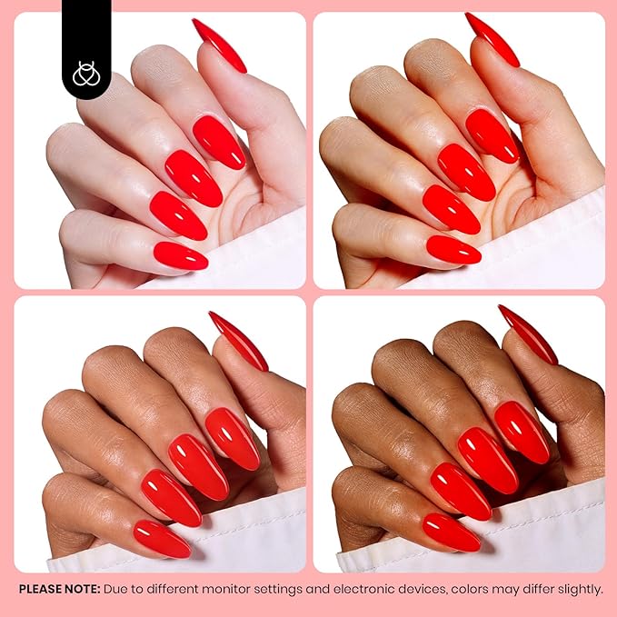 Beetles Red Gel Nail Polish – 15ml Classic Bright Red Soak Off UV LED Gel Polish Same Color Bottle for Salon DIY Manicure Gift for Women