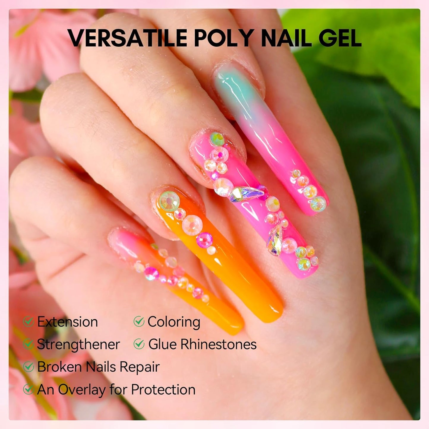 Makartt Poly Nail Gel, Hema-Free Gel Builder for Extension, Dark Hot Pink Color 50ML, Natural-Looking Strengthener 3D Diy Hard Gel Salon Manicures Supplies At Home-Flamingo