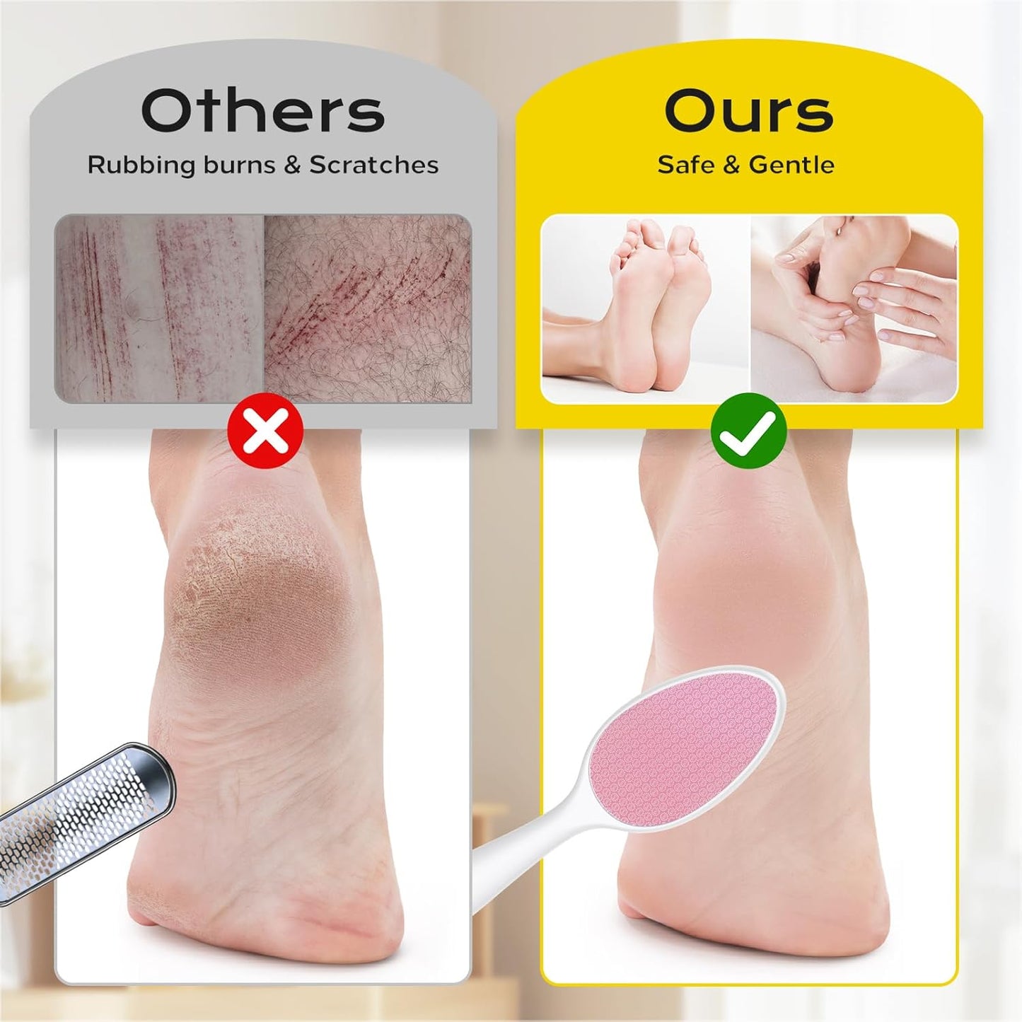 Foot File, Nano Glass Foot File Callus Remover with Handle, 2-in-1 Foot Scrubber Dead Skin Remover, Gentle Exfoliation Foot Buffer Pedicure Tools for Feet-Pink