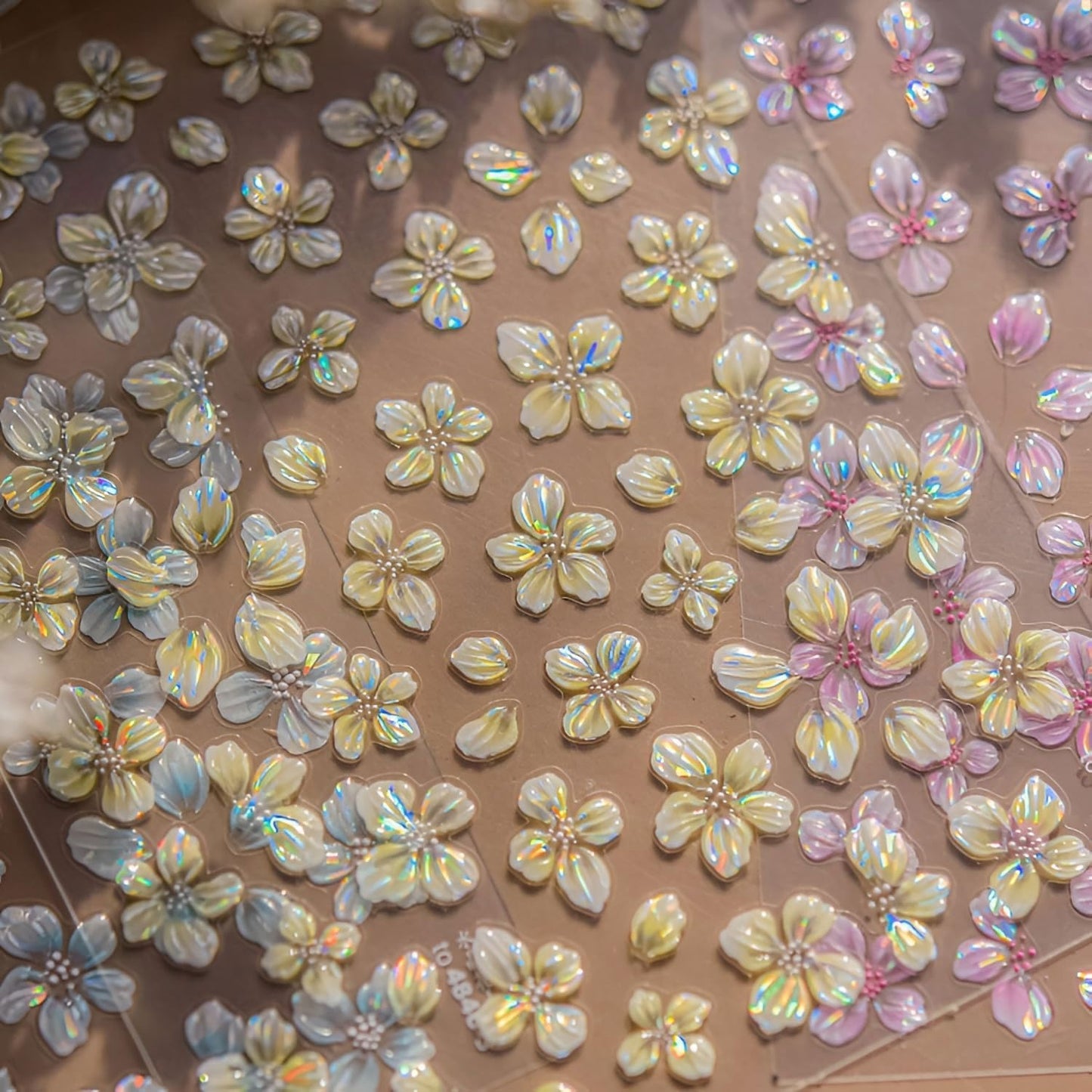4 Sheets Flowe Nail Art Stickers Decals Summer Floral Nail Stickers Pink Blue White Yellow Nails Adhesive Decals Manicure Sliders Accessories for Women DIY Nail Art Decorations