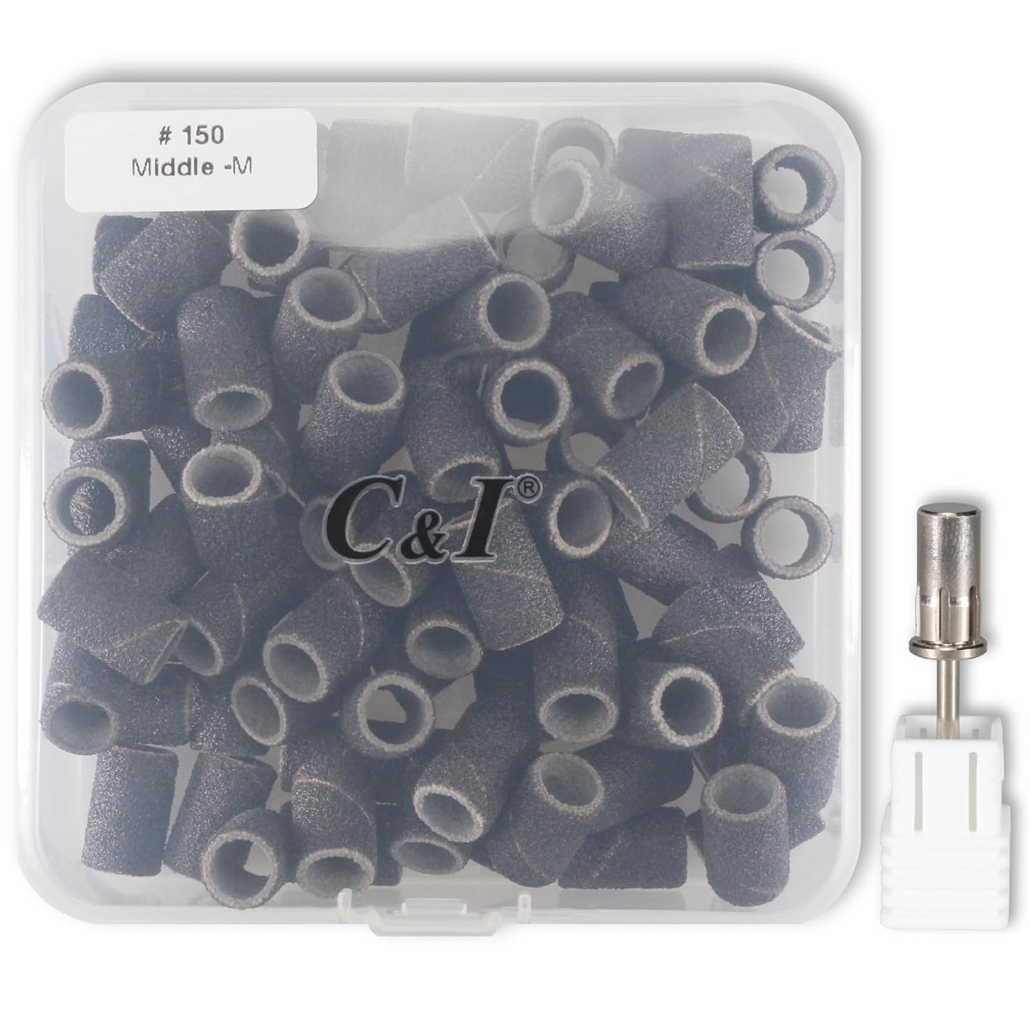 C & I Nail Sanding Bands 100 PCS Plus Upgrade Mandrel 1 PC, Nail Drill Bits for Acrylic Gel Nails Remove, Natural Nails Buffer for Nail Prep and Nail Shiner (Black, #150 Middle)