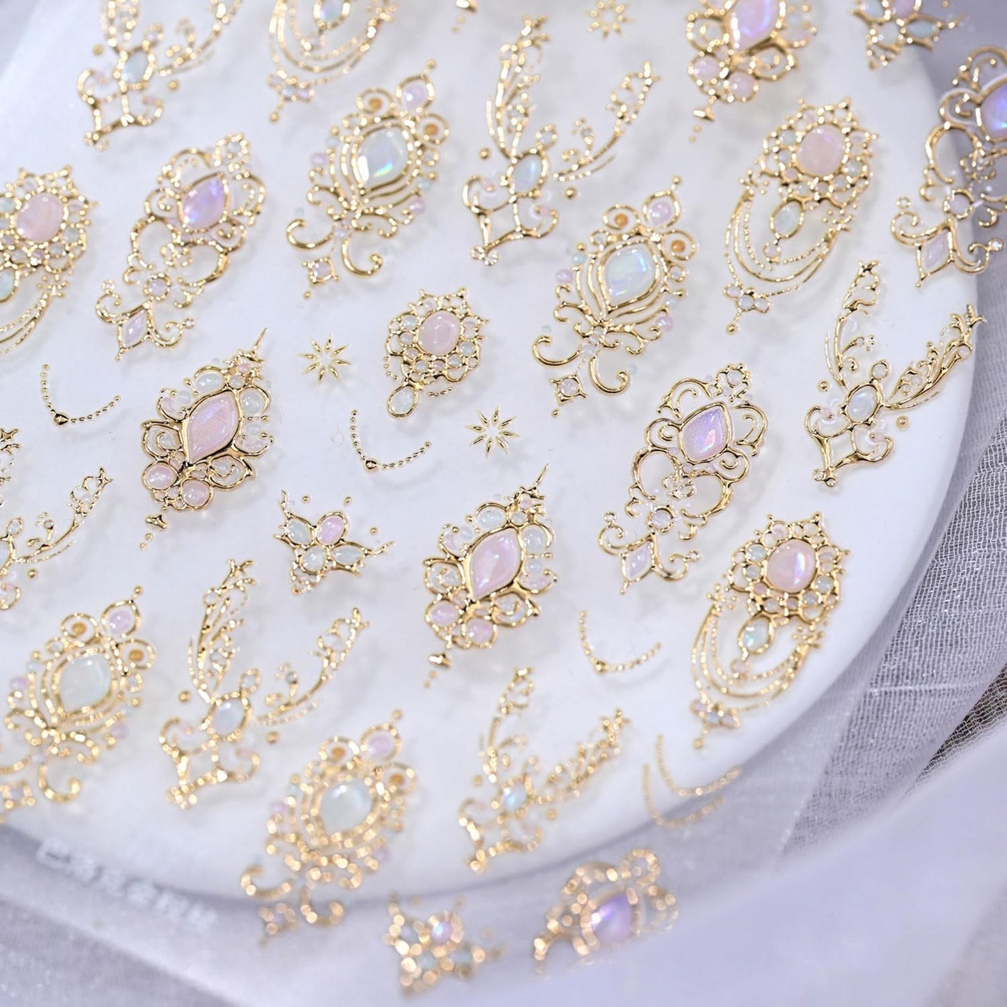 5D Embossed Gold Nail Stickers for Nail Art Gemstone Nail Art Stickers Vintage Gold Nail Decals Self Adhesive Nail Design Manicure Supplies Charm for Women Girls Nails Decorations