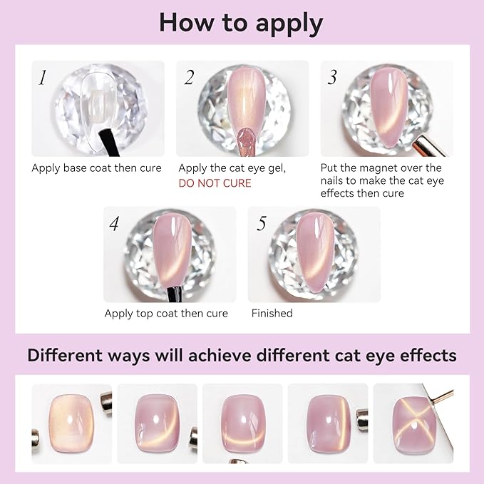 Cat Eye Gel Polish Light Purple Glass Jelly Magnetic Nail Polish Gel Smoothie Glitter Gloss Shine Mauve Color Velvet UV Gel Polish For Nail Art Manicure DIY At Home 12ml